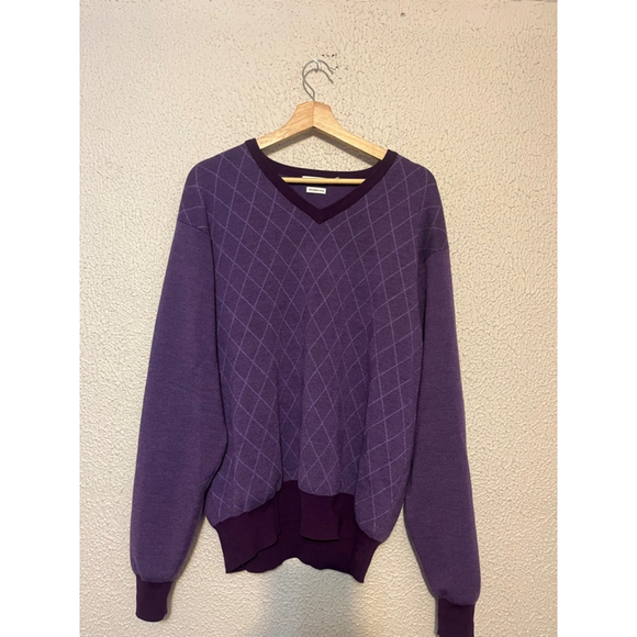 Men's Peter Millar Purple 100% Merino Wool Argyle Pullover Sweater